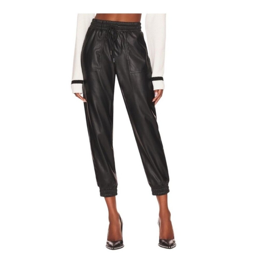 BCBGeneration Faux Leather Joggers Biker Athleisure Drawstring Elastic L Womens